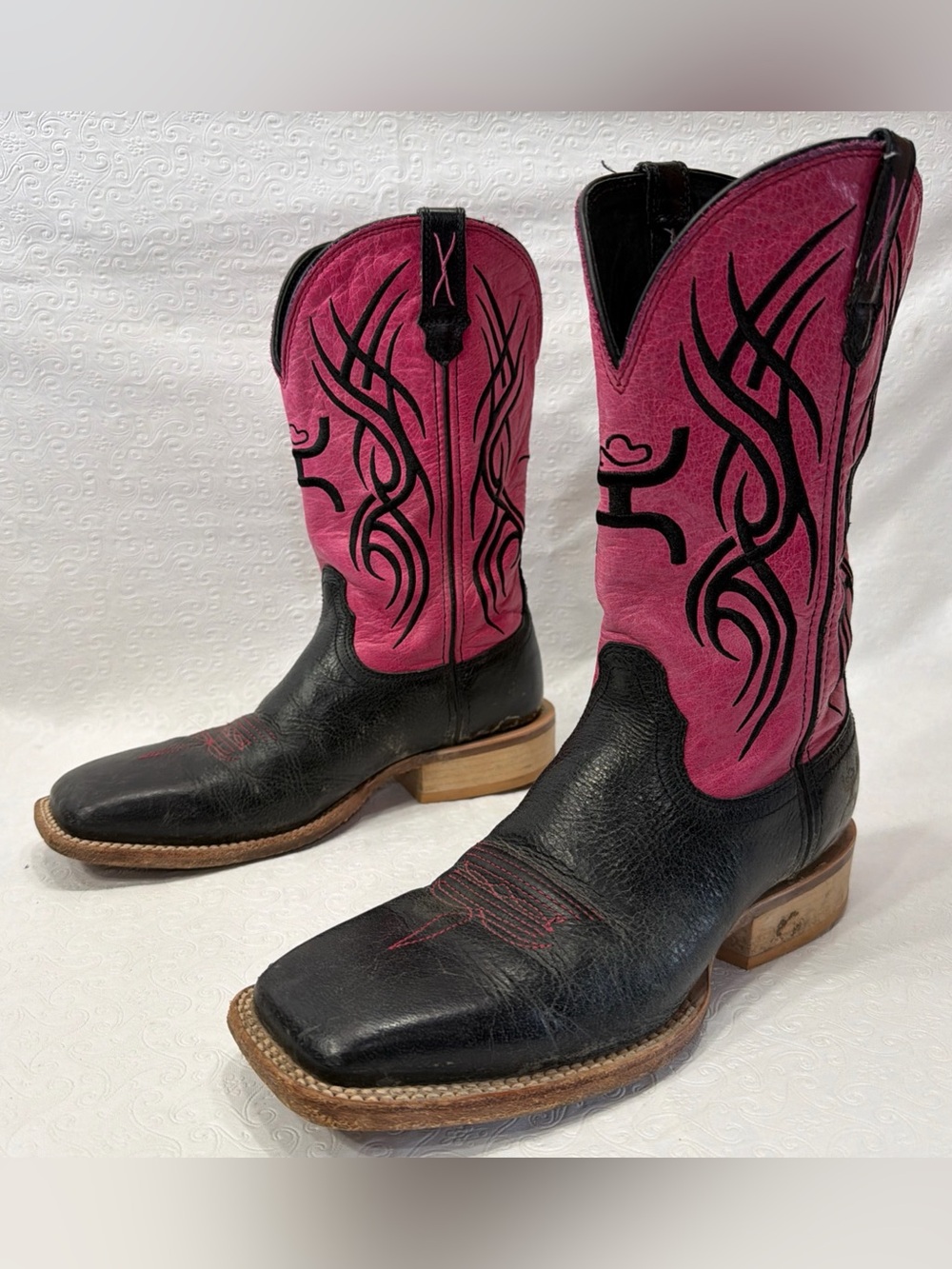 Twisted X Hooey Cowboy Boots Women Size 8 Black Pink Square Toe Western Cowgirl